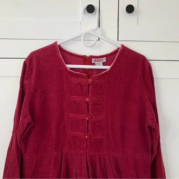 Vintage FADS Burgandy Curduroy Witch Gothic Vampire Long Sleeve Midi Dress - Picture 2 of 10